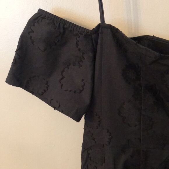 MORGANE LE FAY SIZE MEDIUM BLACK COTTON SQUARE NECK DRESS WITH POCKETS - Picture 4 of 8